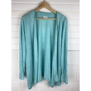 J. Jill Love Linen Cardigan Sweater Womens Medium P teal Knit cardigan